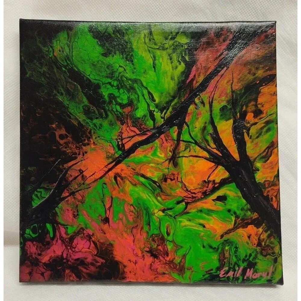 Emil Maryl Original Acrylic on Canvas Modern Abstract Painting 9x9 Black Green